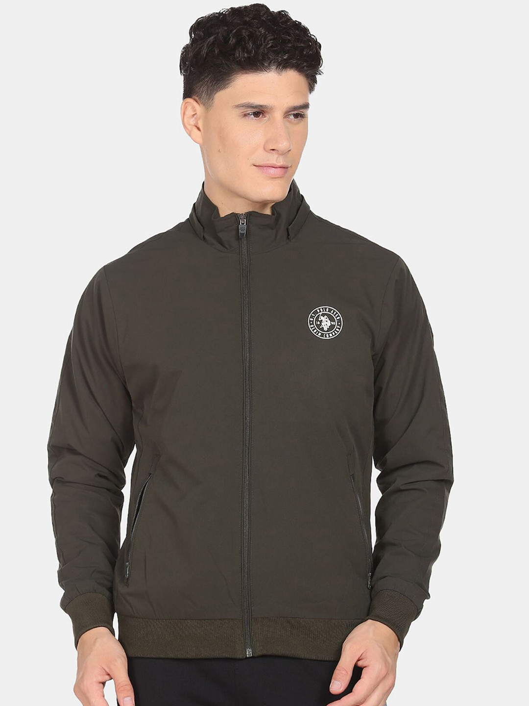 U S Polo Assn Men Green High Neck Sporty Jacket