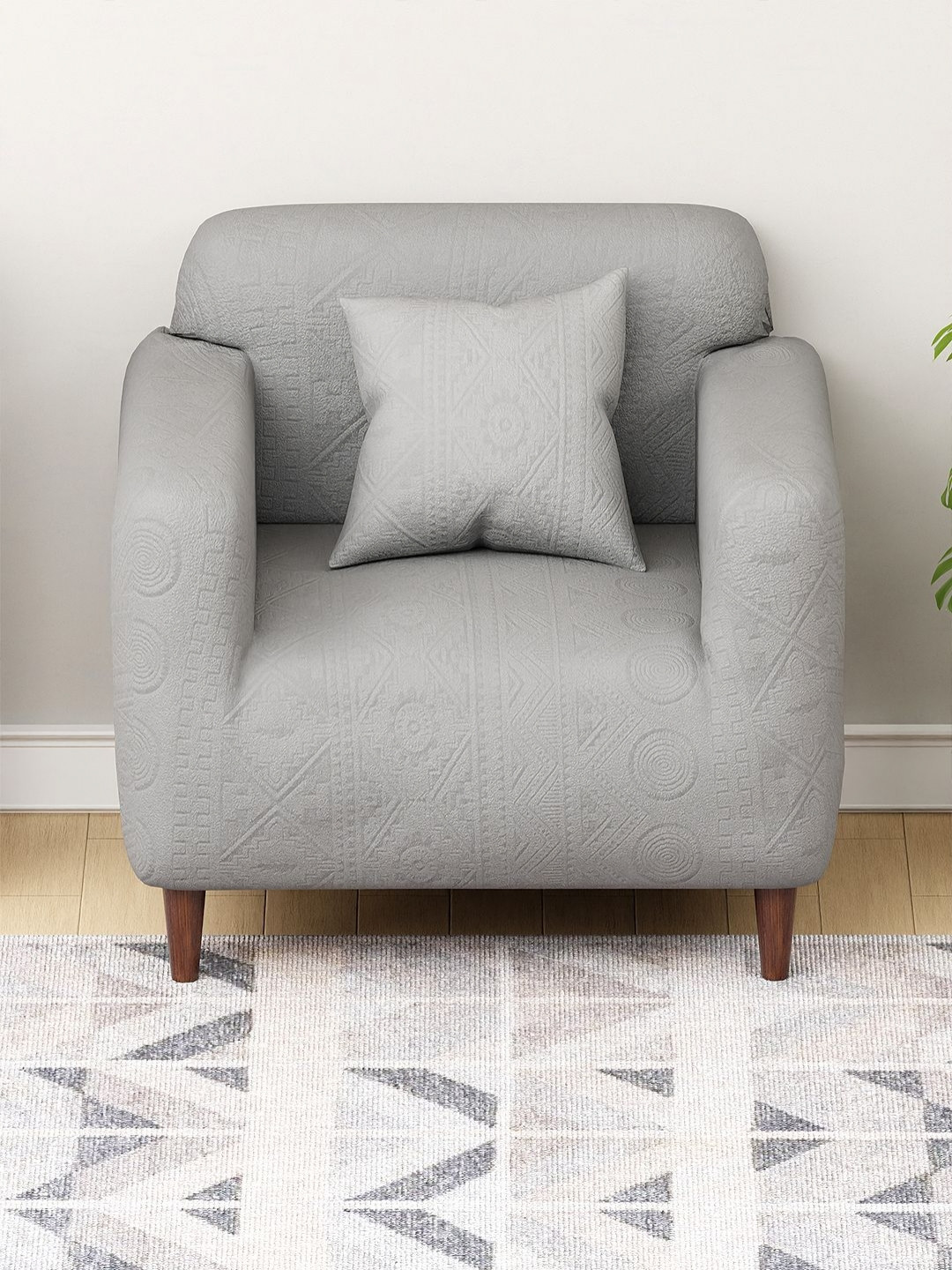 Myntra Elegant Homes Grey Tribal Pattern Jacquard Sofa Cover With Cushion Cover