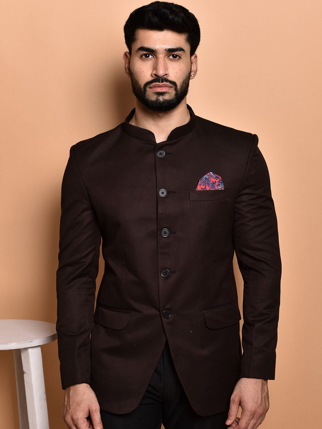 PRINTINDIA Mandarin Collar Single BreastedBlazer
