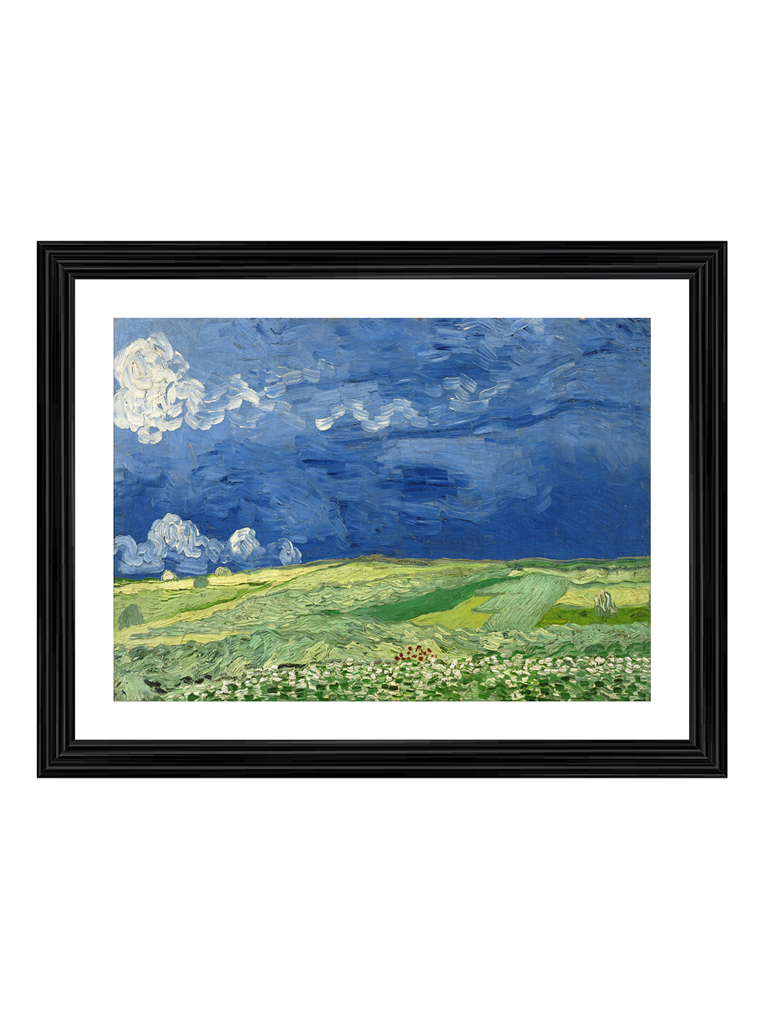 Adventures India White & Blue Wheatfield under Thunderclouds Wooden Painting Wall Art