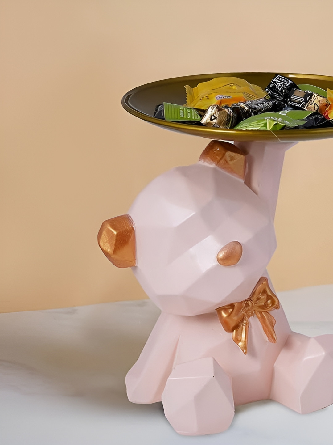 Zart Taddy Bear Pink Polyresin Glossy Living Room Medium Showpiece - 3.9 Inches