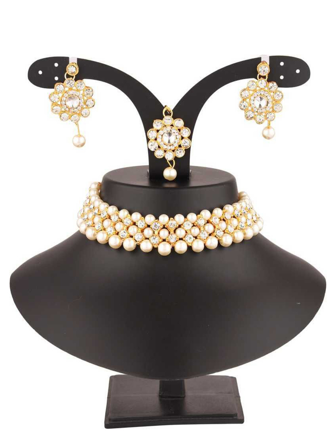Gyaan Jewels Gold-Plated Stone Studded & Beaded Jewellery Set