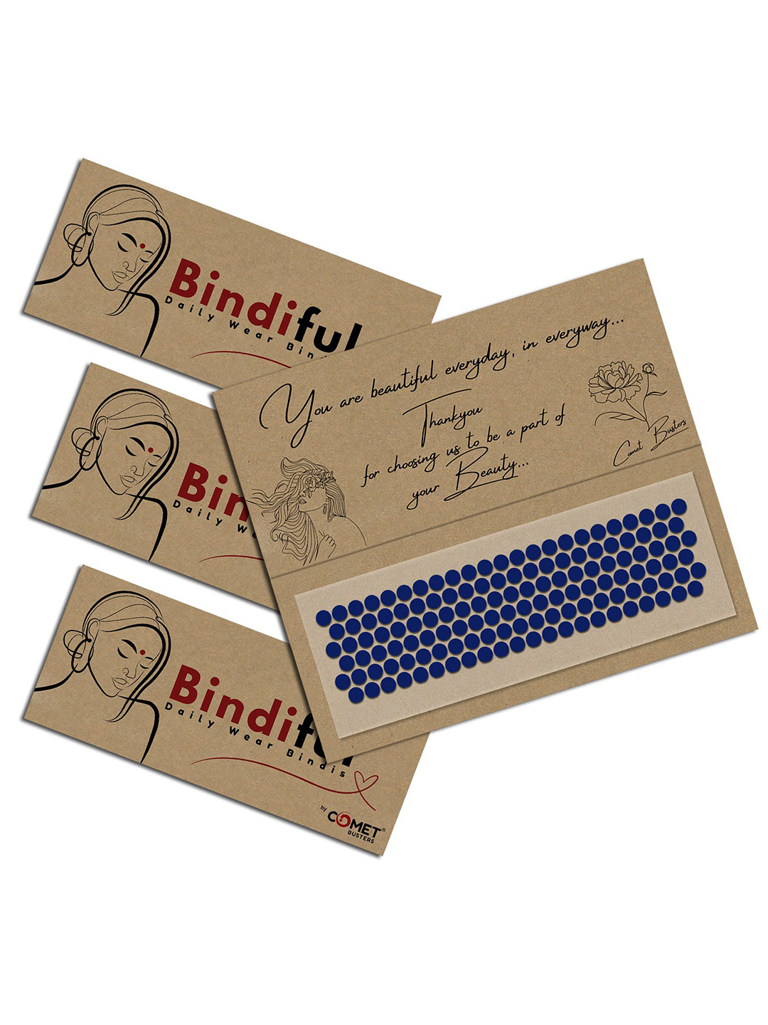 Comet Busters Bindiful Set Of 3 Traditional Round Bindi - Navy Blue