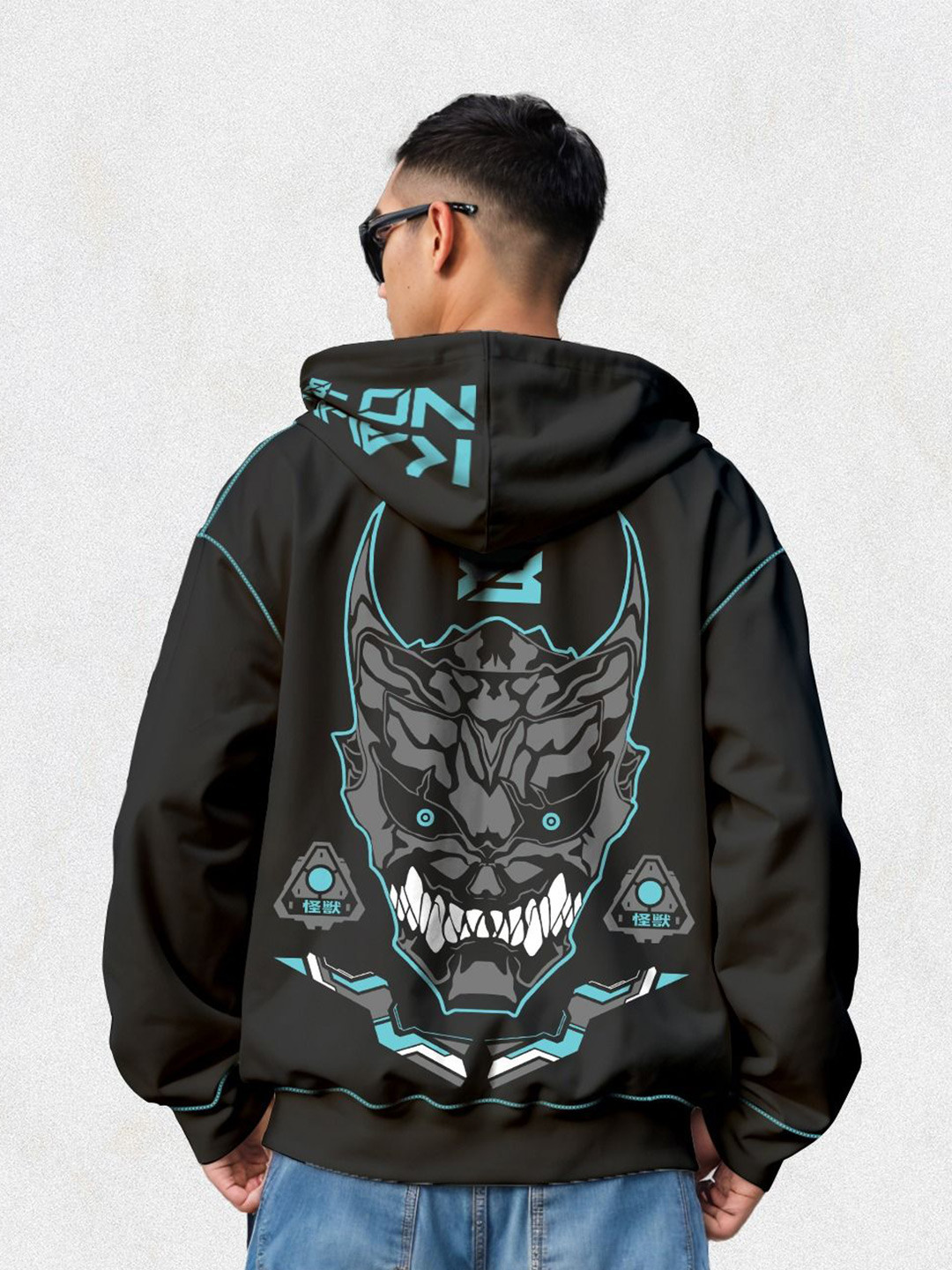 Crazymonk Printed Anime Kaiju No.8 Oversized Fit Hooded Sweatshirt