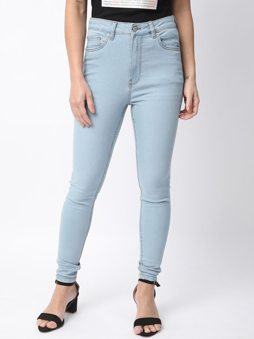 R&B Women Cotton Skinny Fit Low Distress Light Fade Jeans