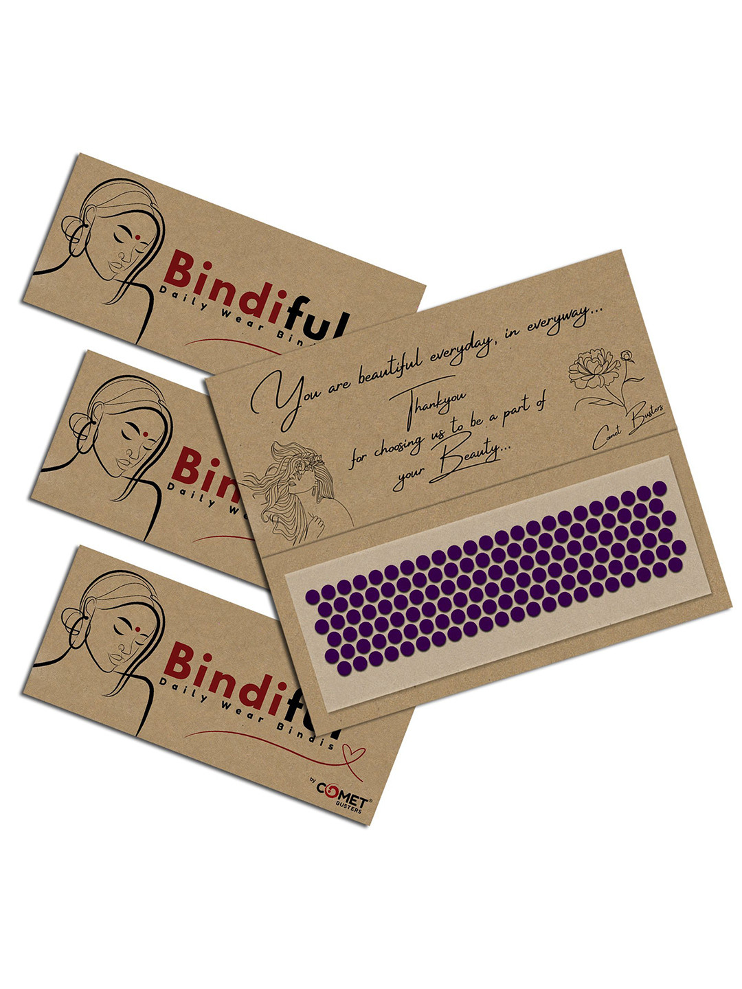 Comet Busters Bindiful Set Of 3 Daily Wear Traditional Bindis - Purple - 6mm