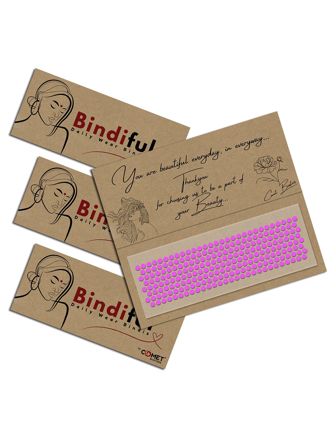 Comet Busters Bindiful Set Of 3 Traditional Round Bindis - Light Pink