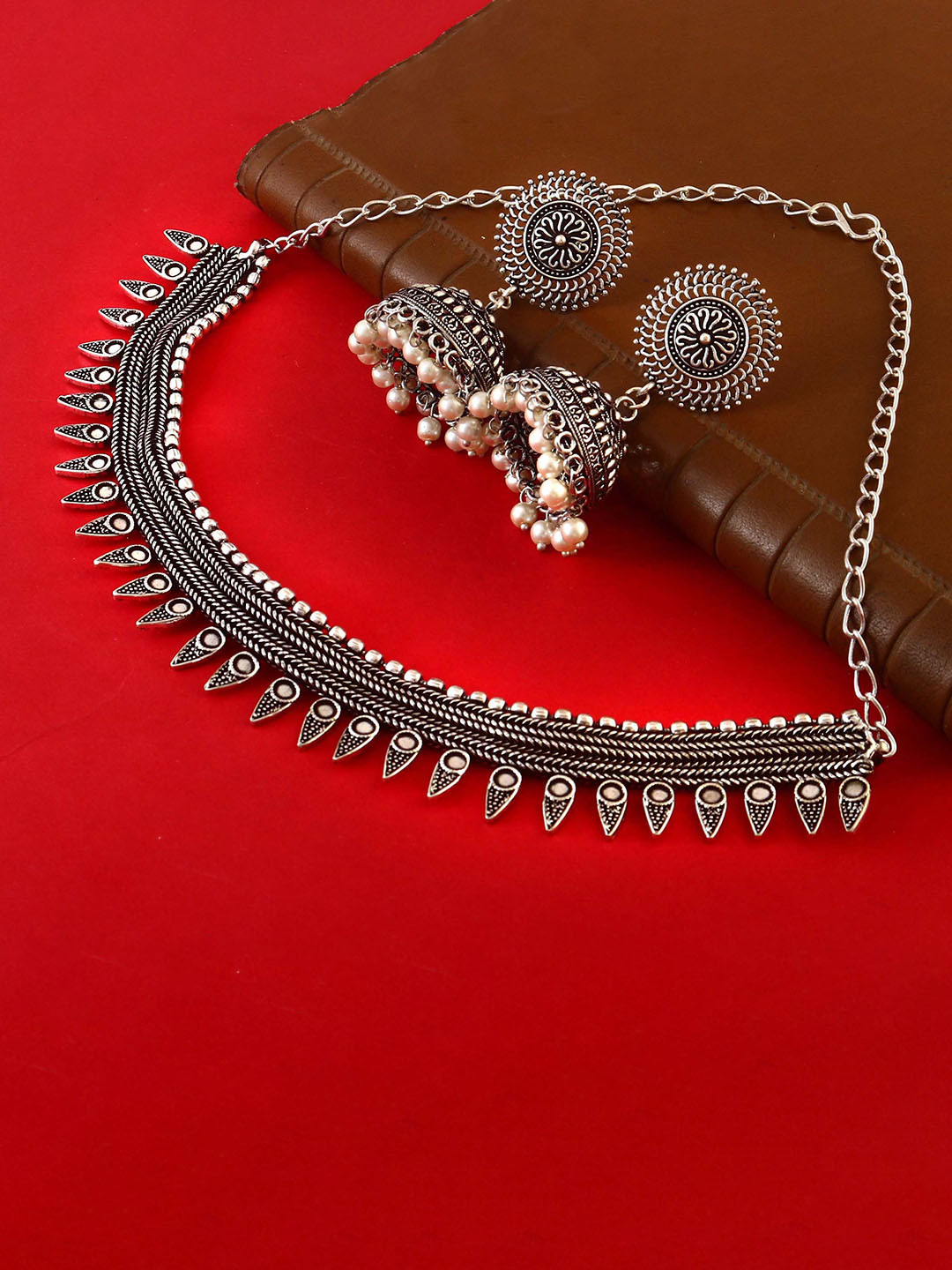 Haniya Silver-Plated Beaded Oxidised Jewellery Set