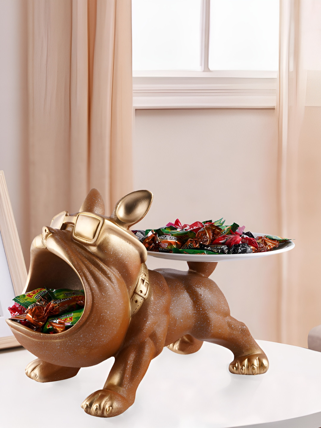 Zart Dog Camel Brown Polyresin Glossy Living Room Medium Showpiece - 7 Inches