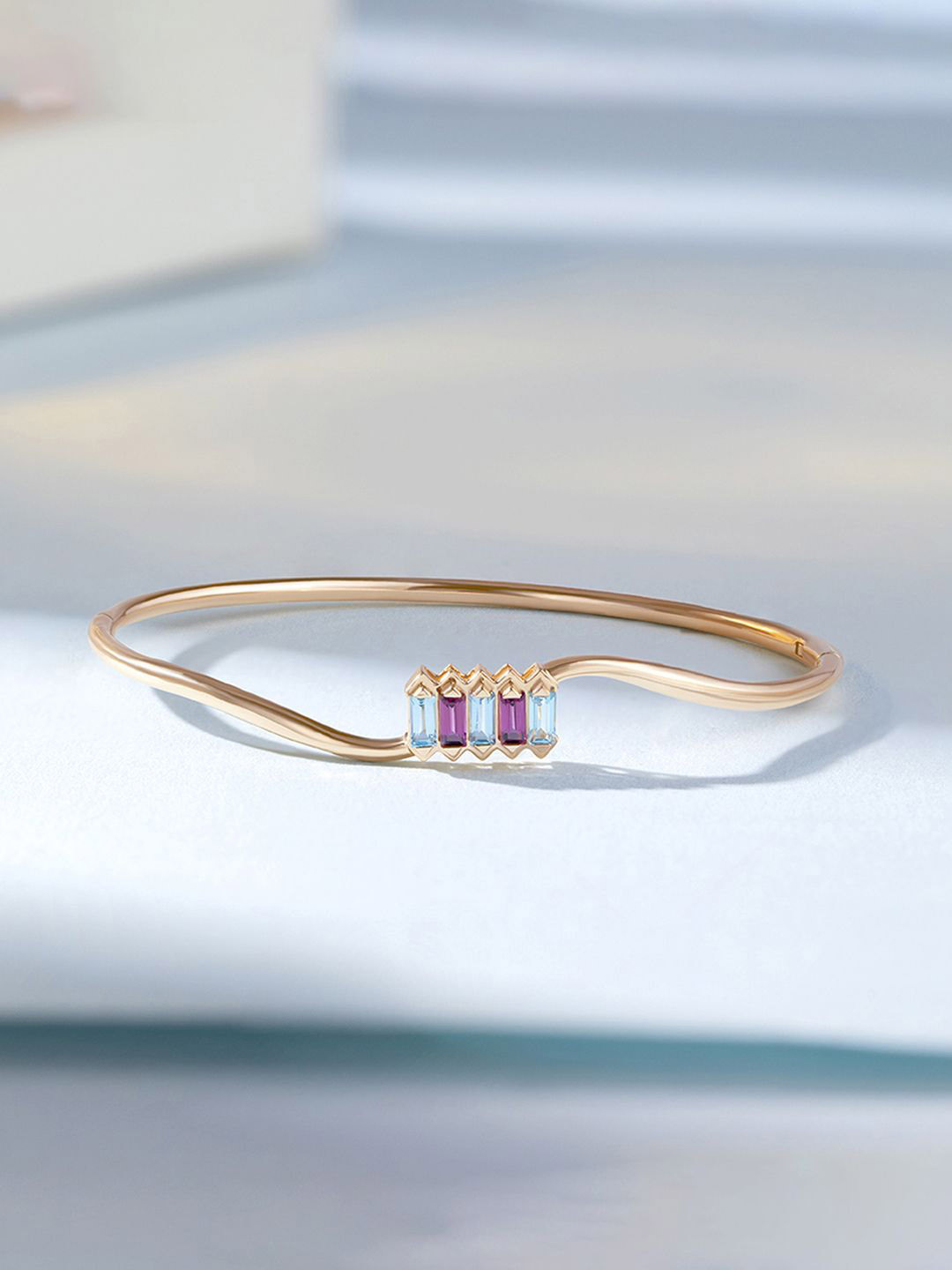 Mia by Tanishq 14KT Pink Harmony Garnet & Gold Bangle - 6.126g