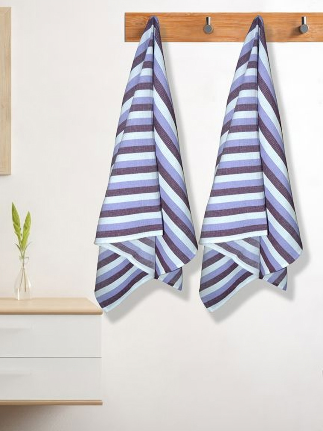 Athom Living Violet & Lavender 2 Pieces Striped Cotton 210 GSM Bath Towel