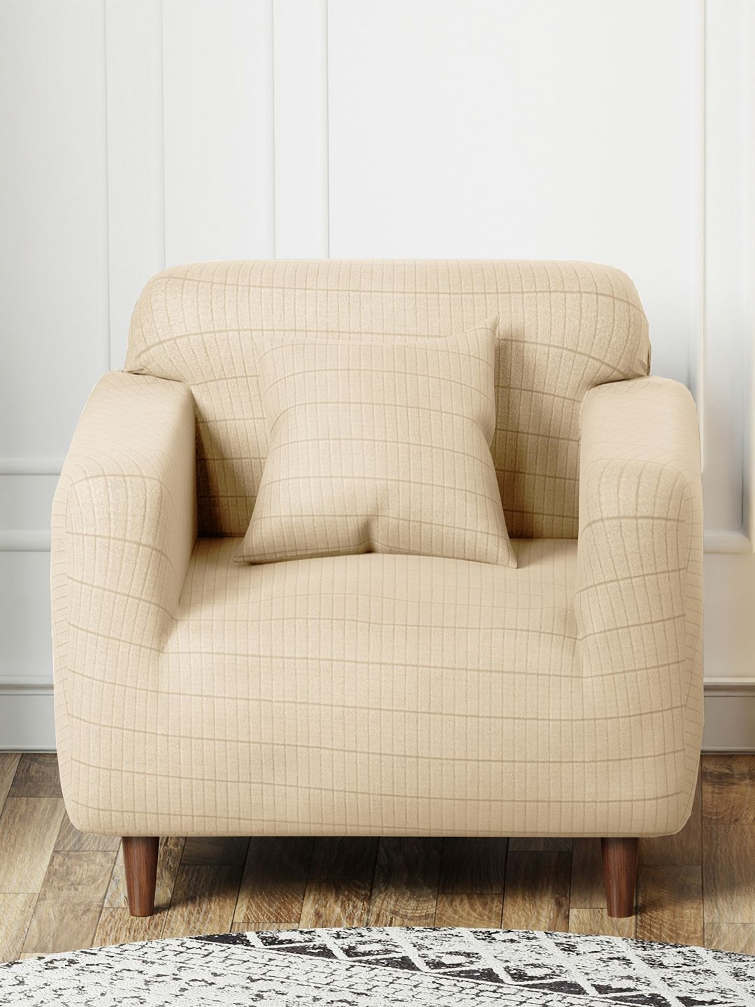 Myntra Elegant Homes Cream-Coloured Self Design Jacquard Sofa Cover With Cushion Cover