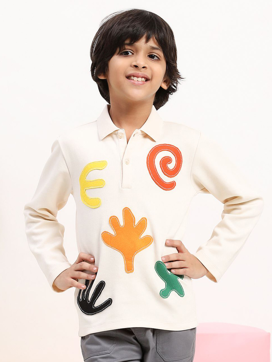 SPUNKIES Boys Floral Printed Polo Collar T-shirt