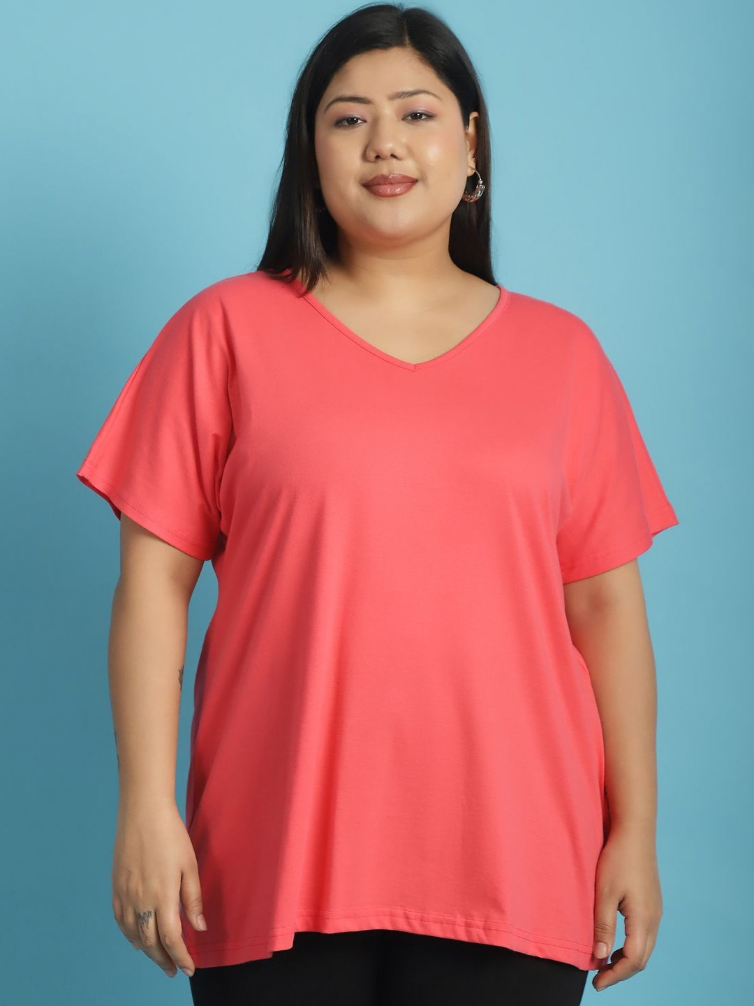 theRebelinme Women V-Neck Kimono Sleeves T-shirt