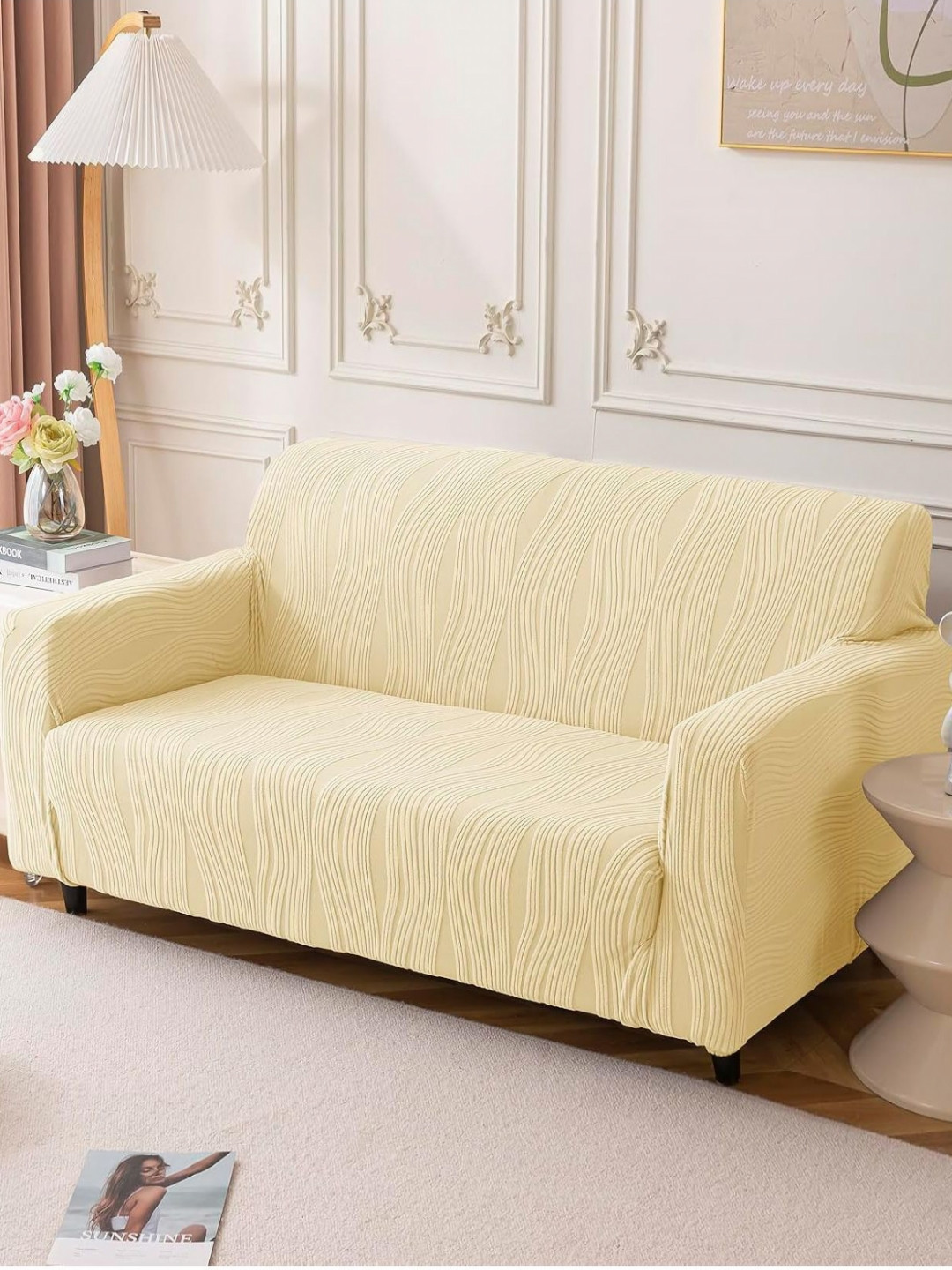 House Of Quirk  Double Seater Jacquard Waterproof Crizzle Pattern Fabric Sofa Cover
