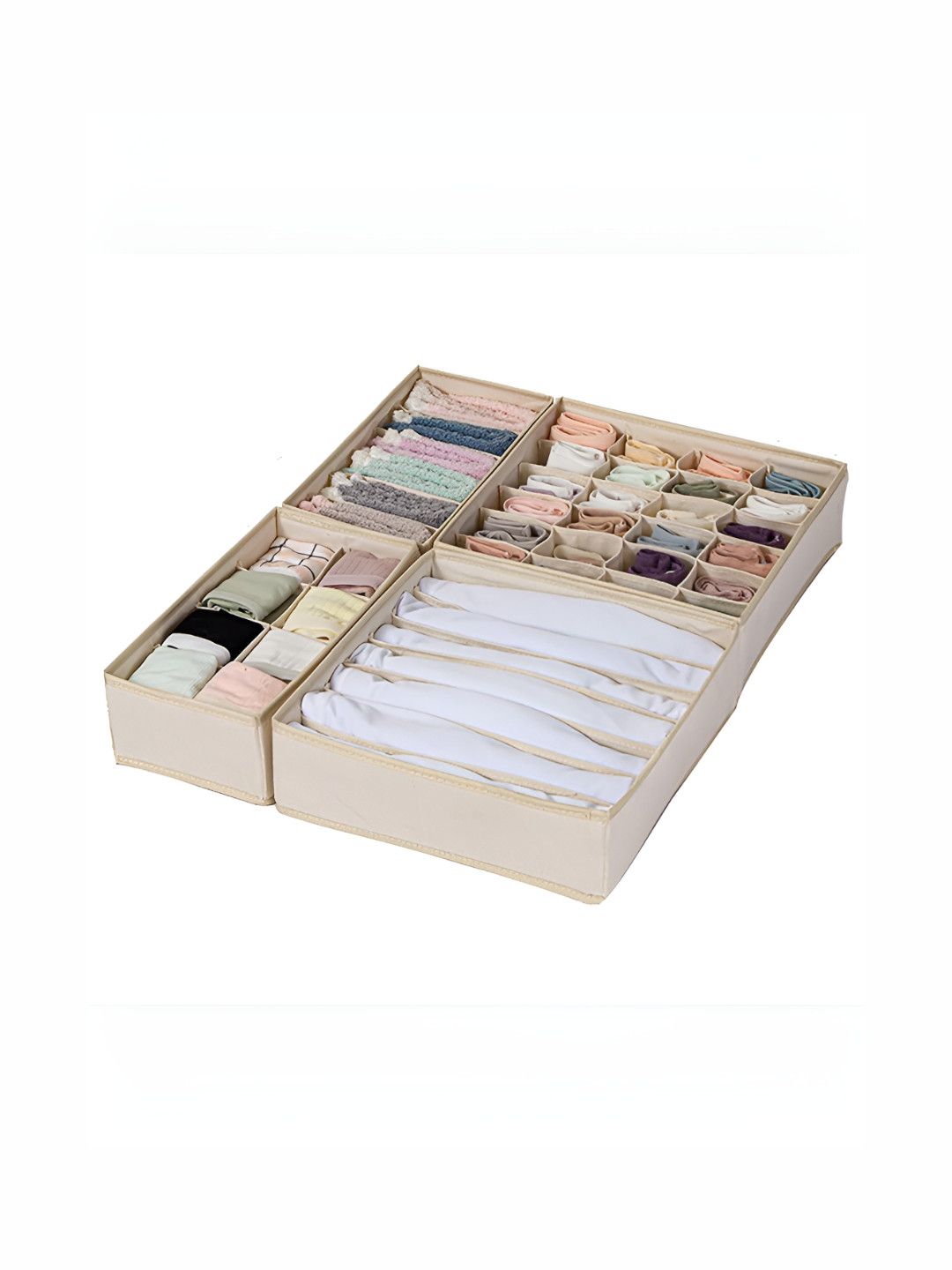 HOUSE OF QUIRK Cream-Coloured Set of 4 Regular Drawer Organiser Organisers