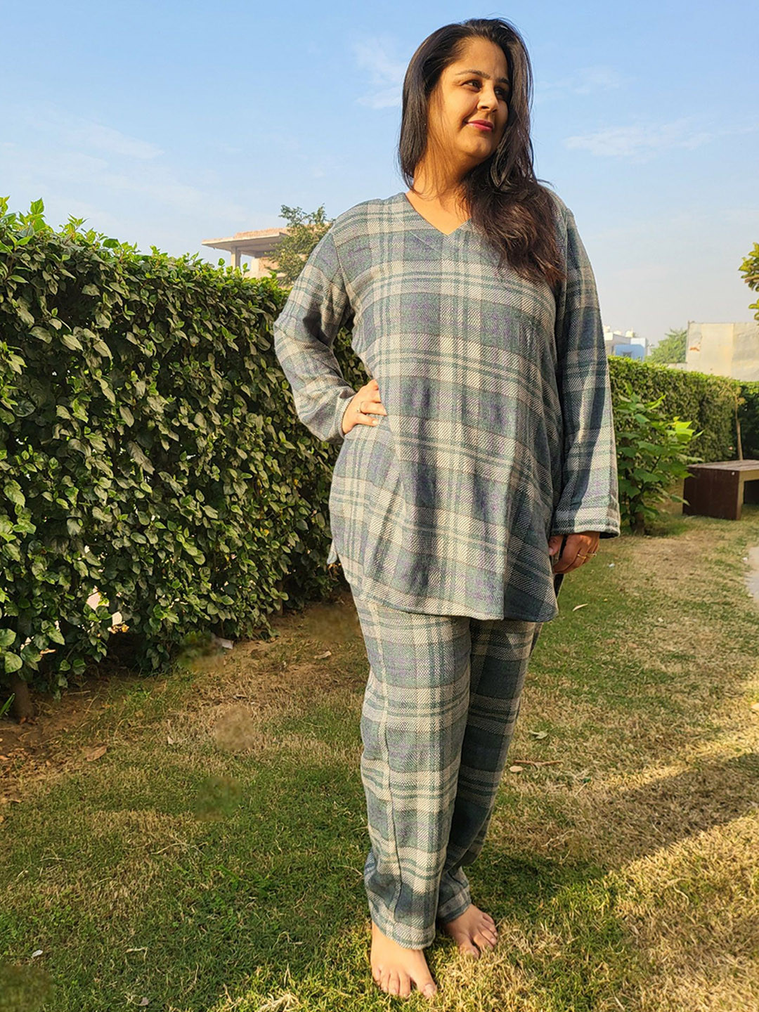 Freesia Array Women Checked Night suit
