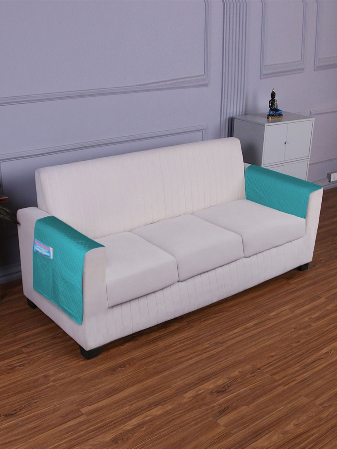 HOKIPO 2 Pcs Teal Quilted Sofa Armrest Cover