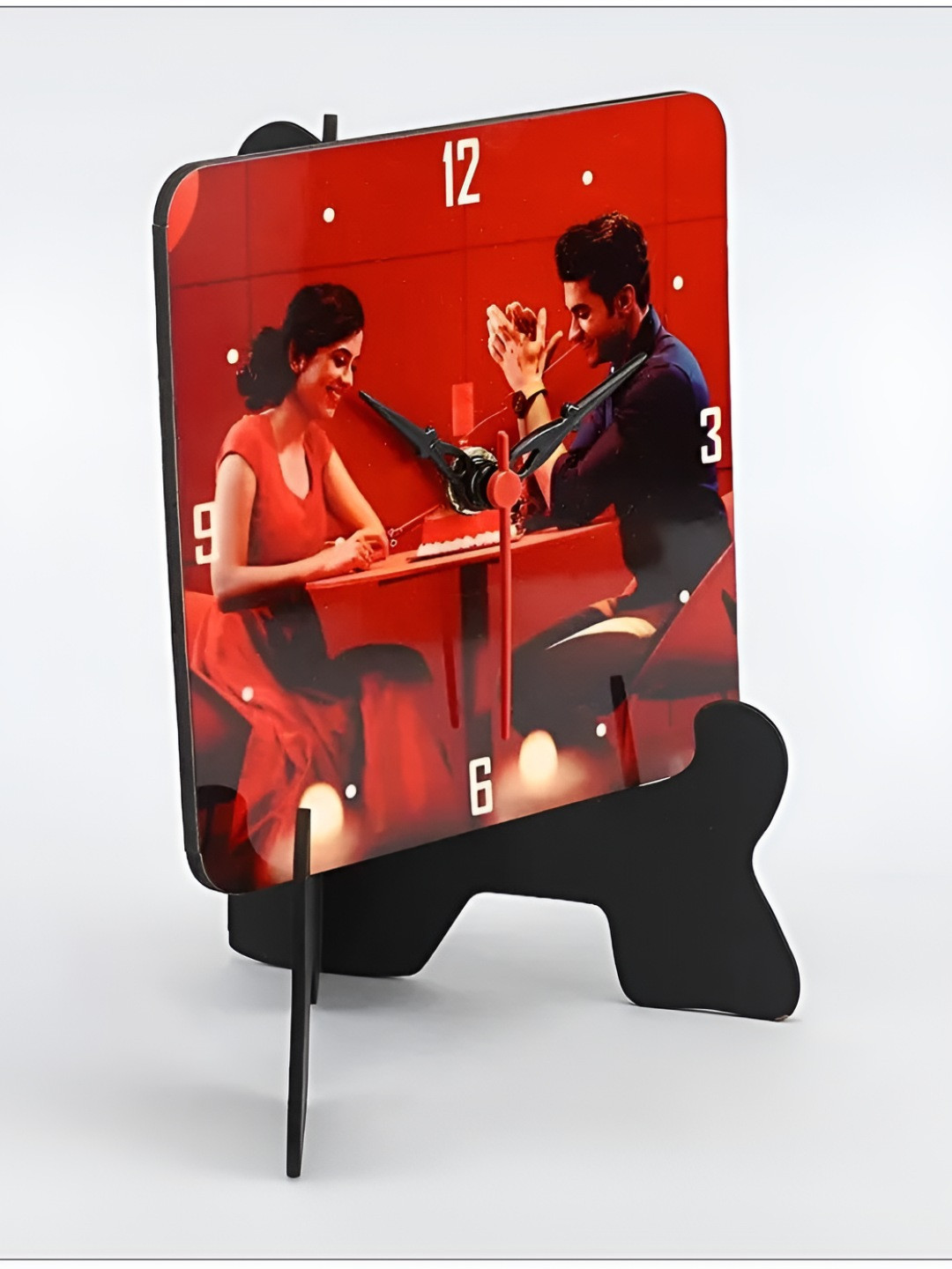 fnp Red MDF Durable 2 Pcs Square Battery Analogue With Stand Table Clock