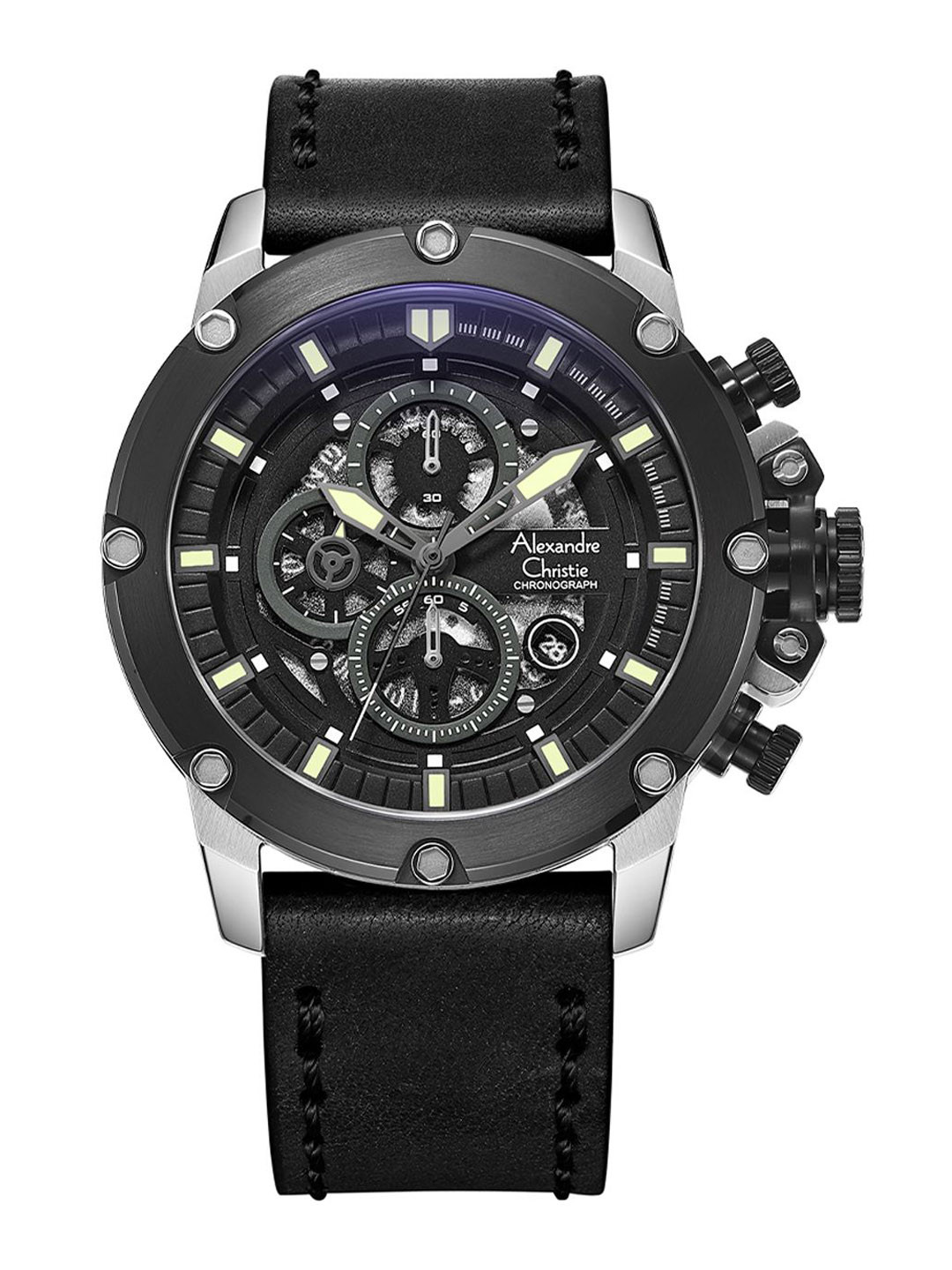 Alexandre Christie Men Skeleton Dial & Leather Straps Analogue Watch 6564MCLTBBA