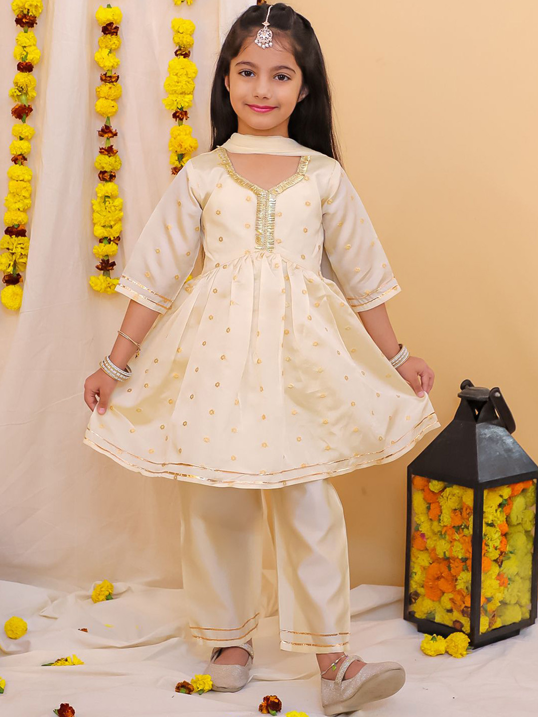 KID1 Girls Regular Kurti with Palazzos & With Dupatta