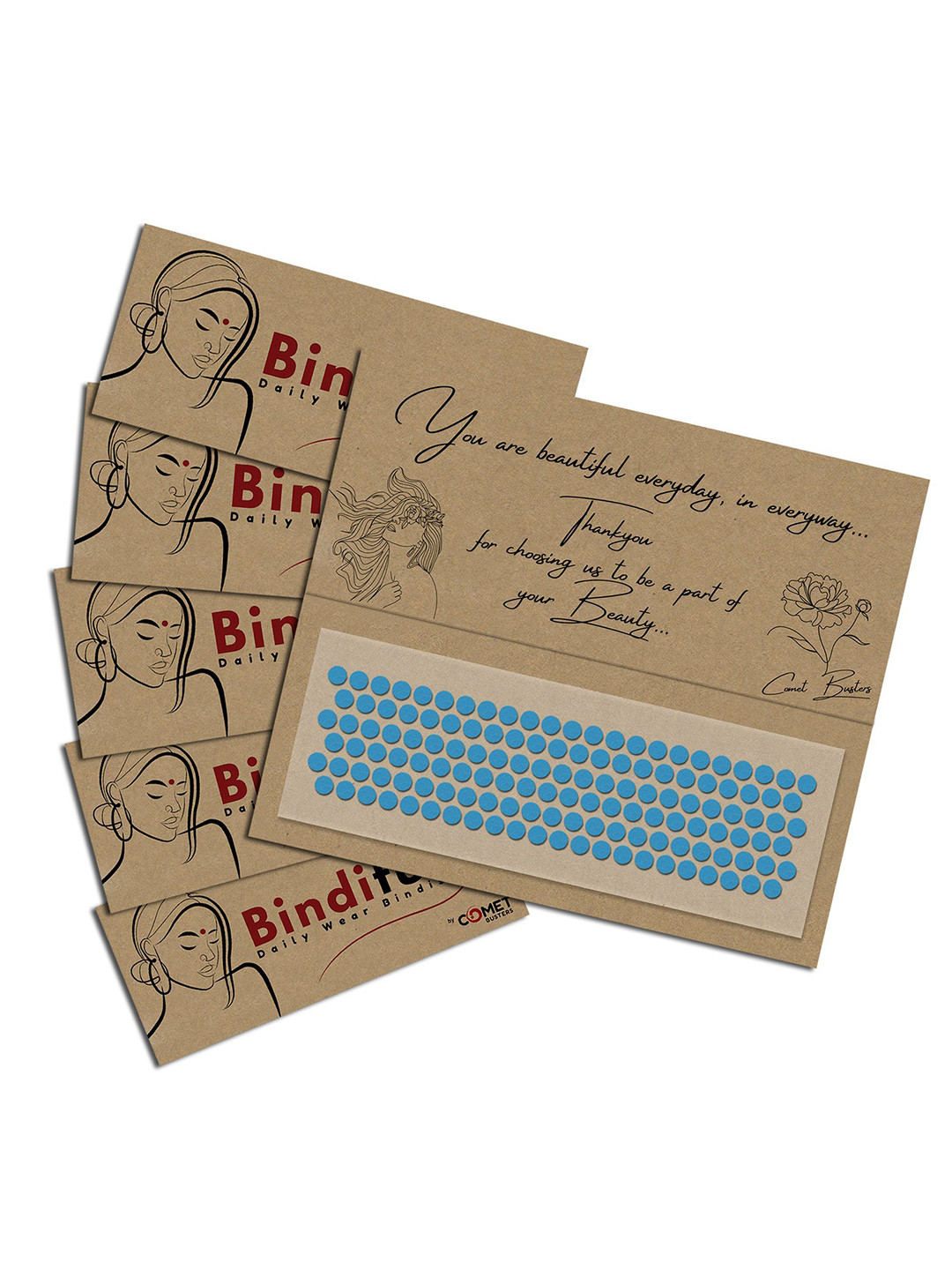Comet Busters Bindiful Set Of 5 Traditional Round Bindis - Turquoise Blue