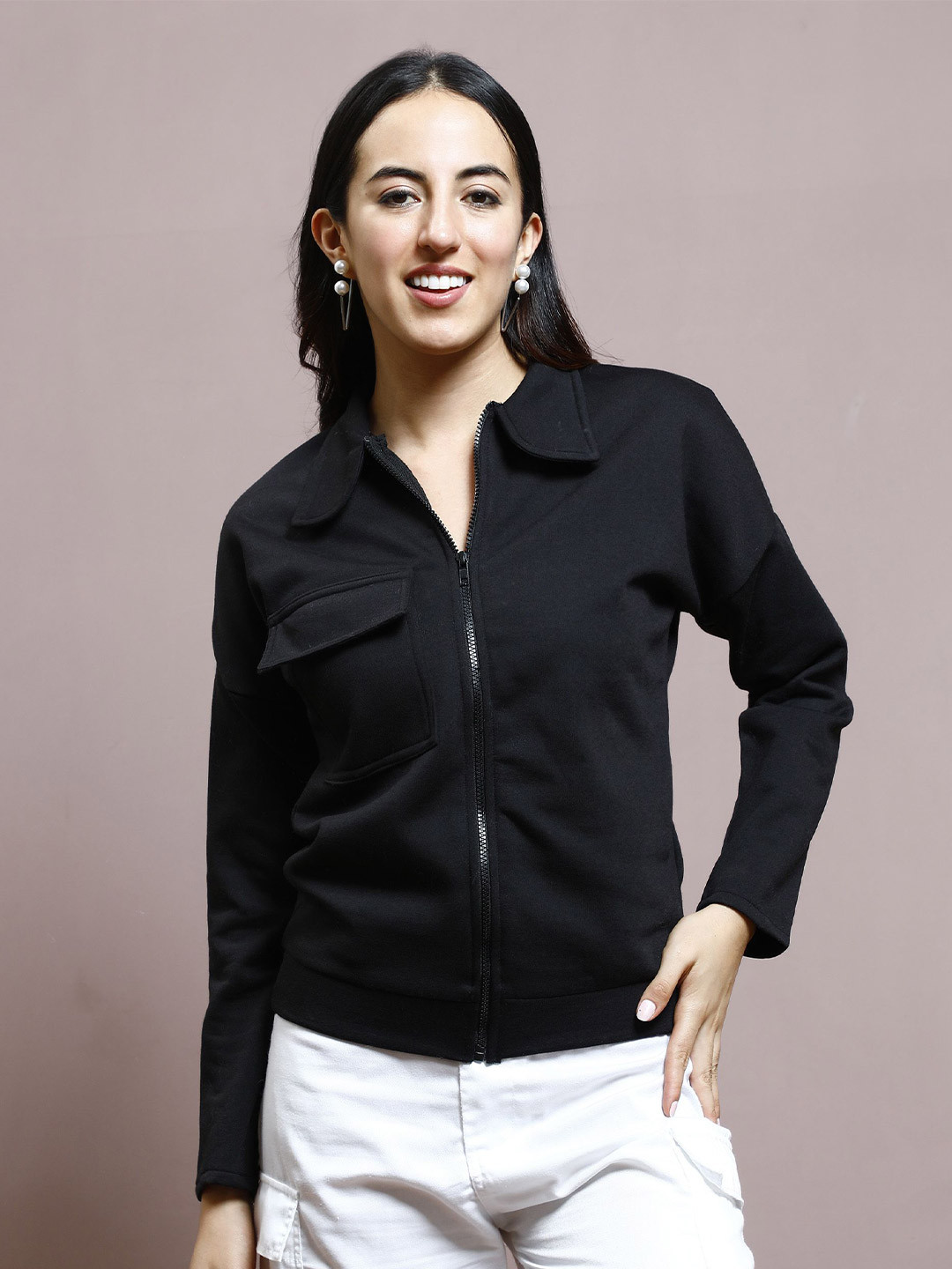 Athena Women Shirt Collar Front-Open Sweatshirt