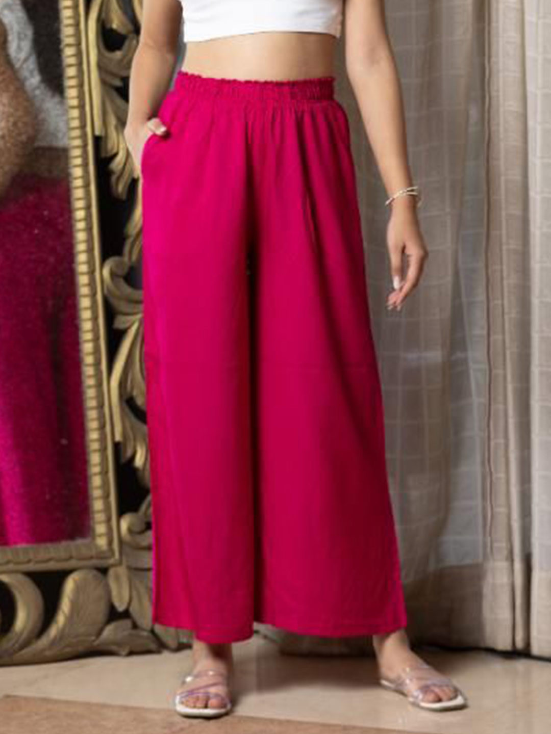Mlada Women Mid Rise Regular Fit Rayon Casual Palazzo