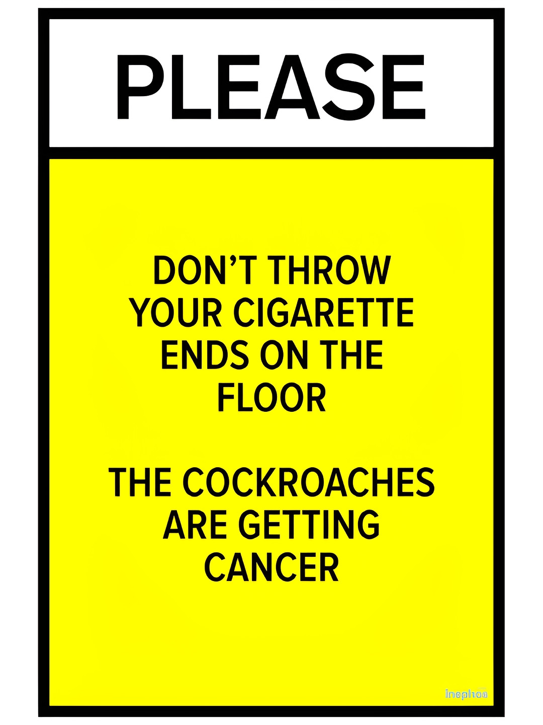 Inephos Yellow & White Warning Cigarette Funny Vinyl Poster
