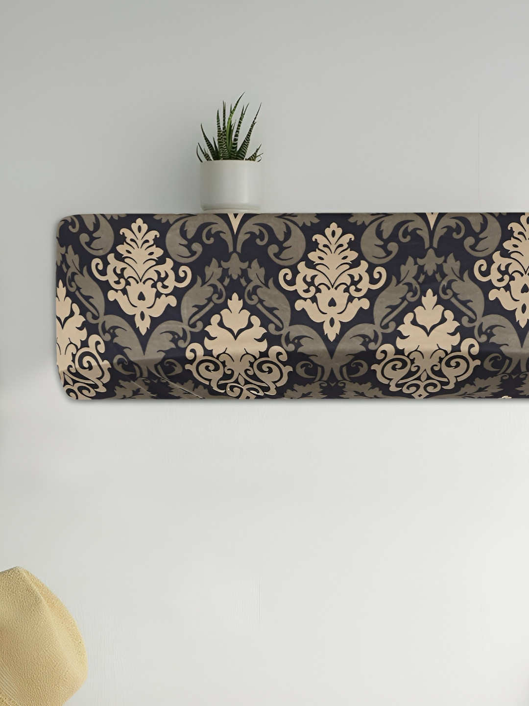 LooMantha Black & Beige Printed Elastic Fit Air Conditioner Cover