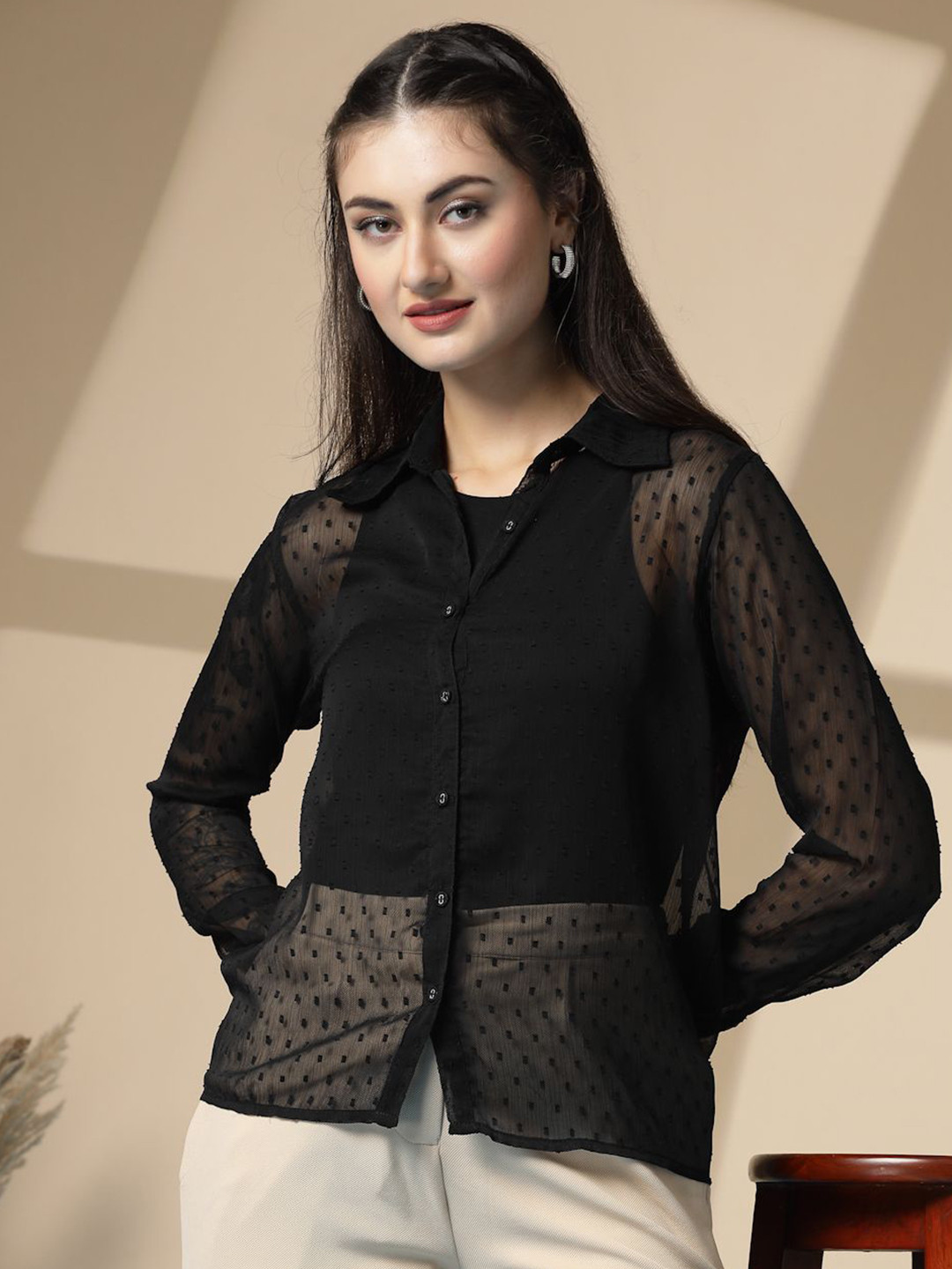 Rue Collection Women Standard Sheer Casual Shirt