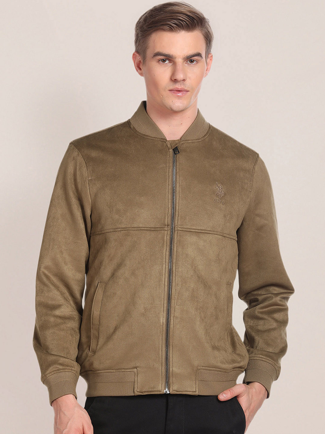U.S. Polo Assn. Stand Collar Suede Bomber Jacket