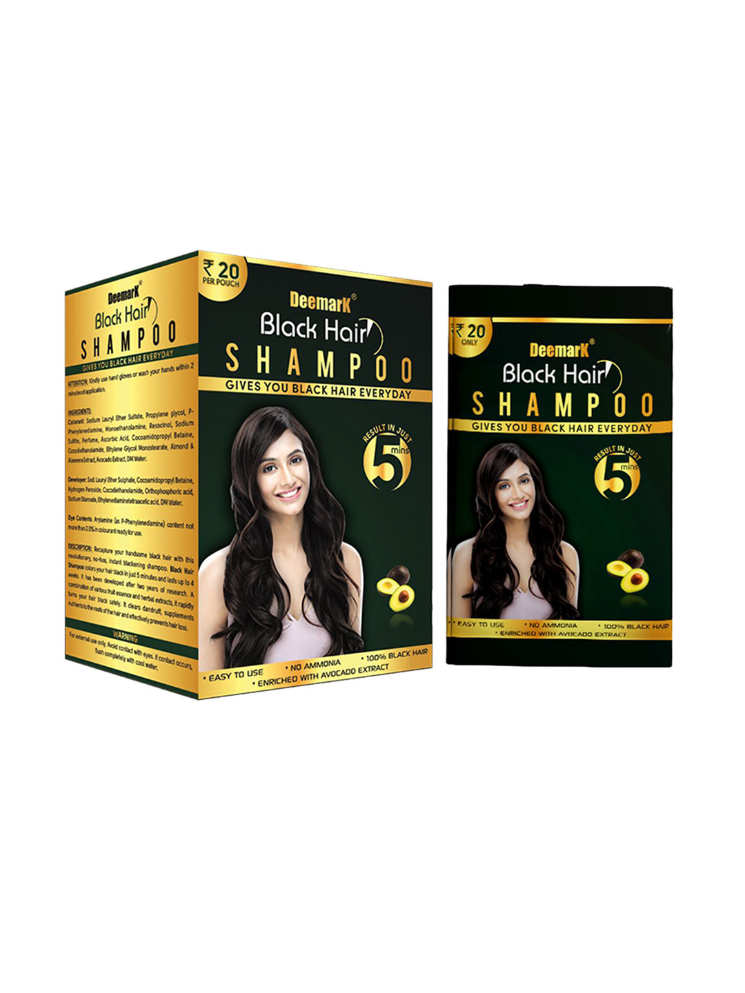 DEEMARK Black Hair Color Shampoo For Instant Black & Shiny Hair - 600 ml