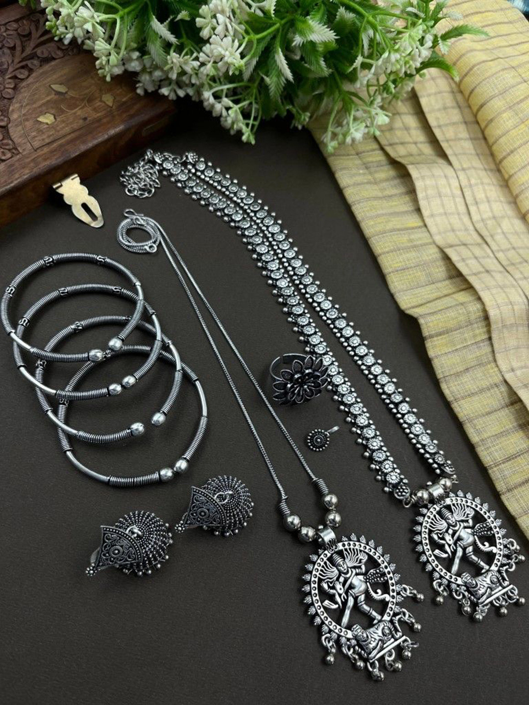 NAMAN ARTS 6 Piece Silver Plated Oxidised Jewellery Set