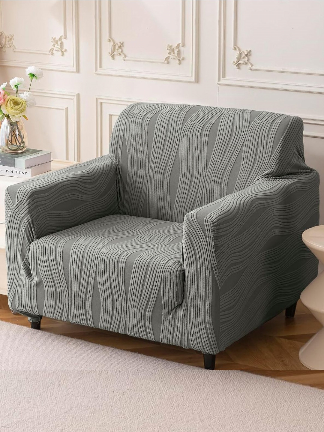 House Of Quirk Single Seater Jacquard Waterproof Crizzle Pattern Fabric Sofa Cover