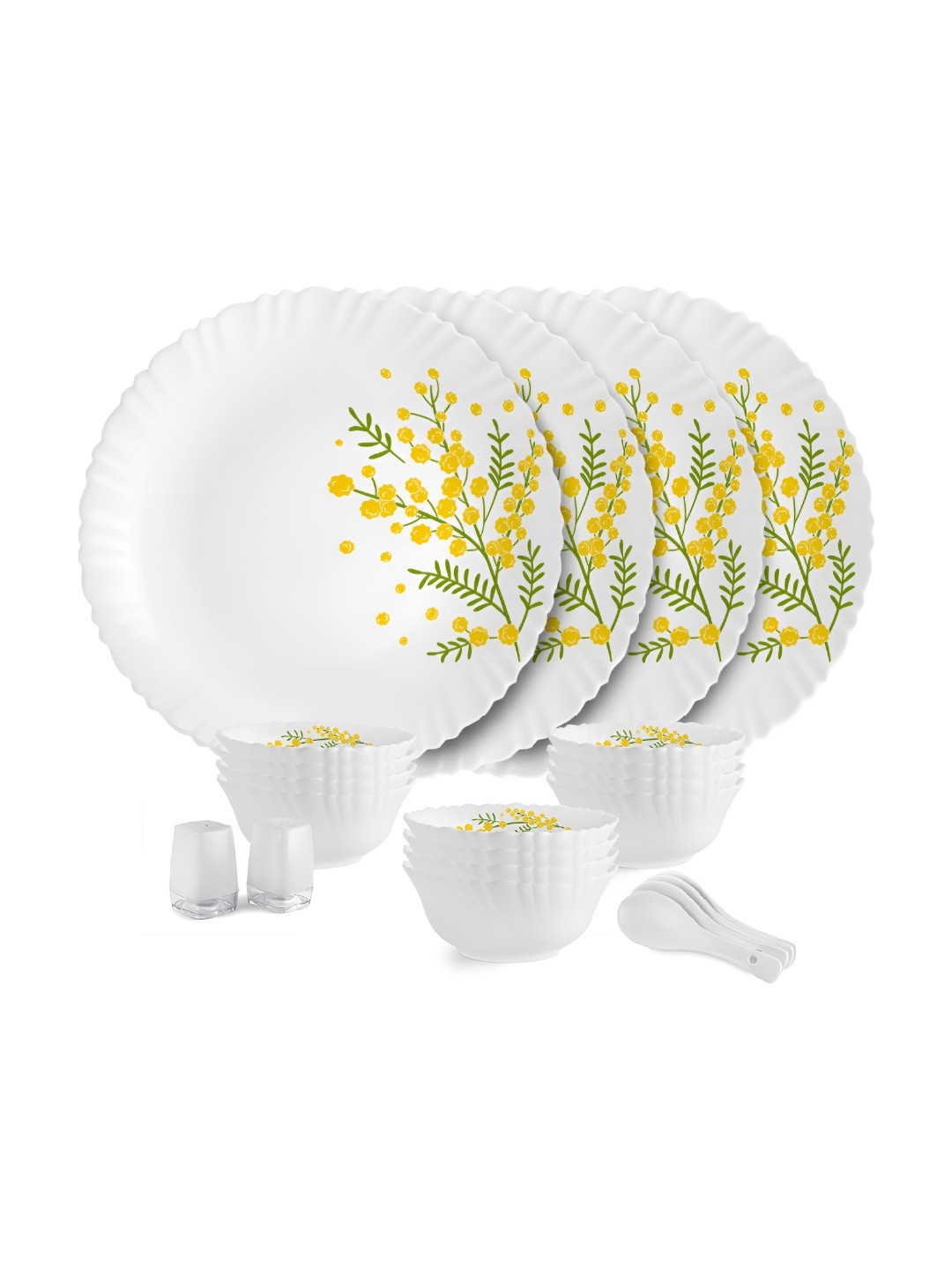 Cello Dazzle Series White Floral Opalware Microwave Safe 22 Piece Dinner Set