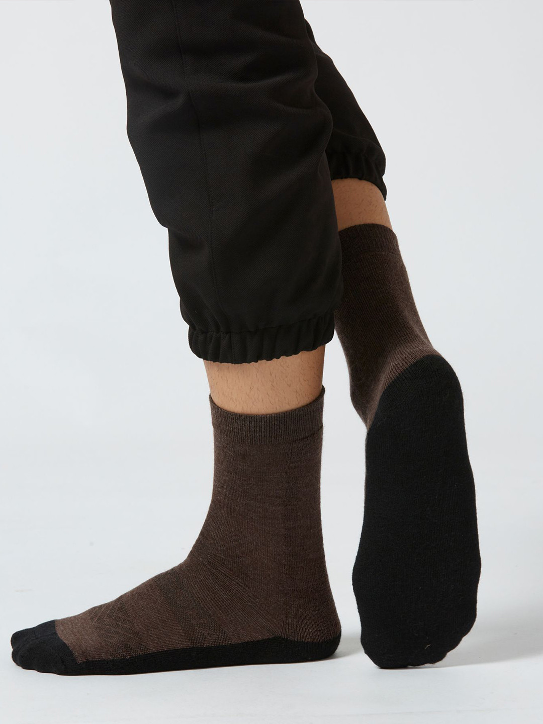 Kosha Men Brown & Black Merino Wool Crew Length Technical Socks