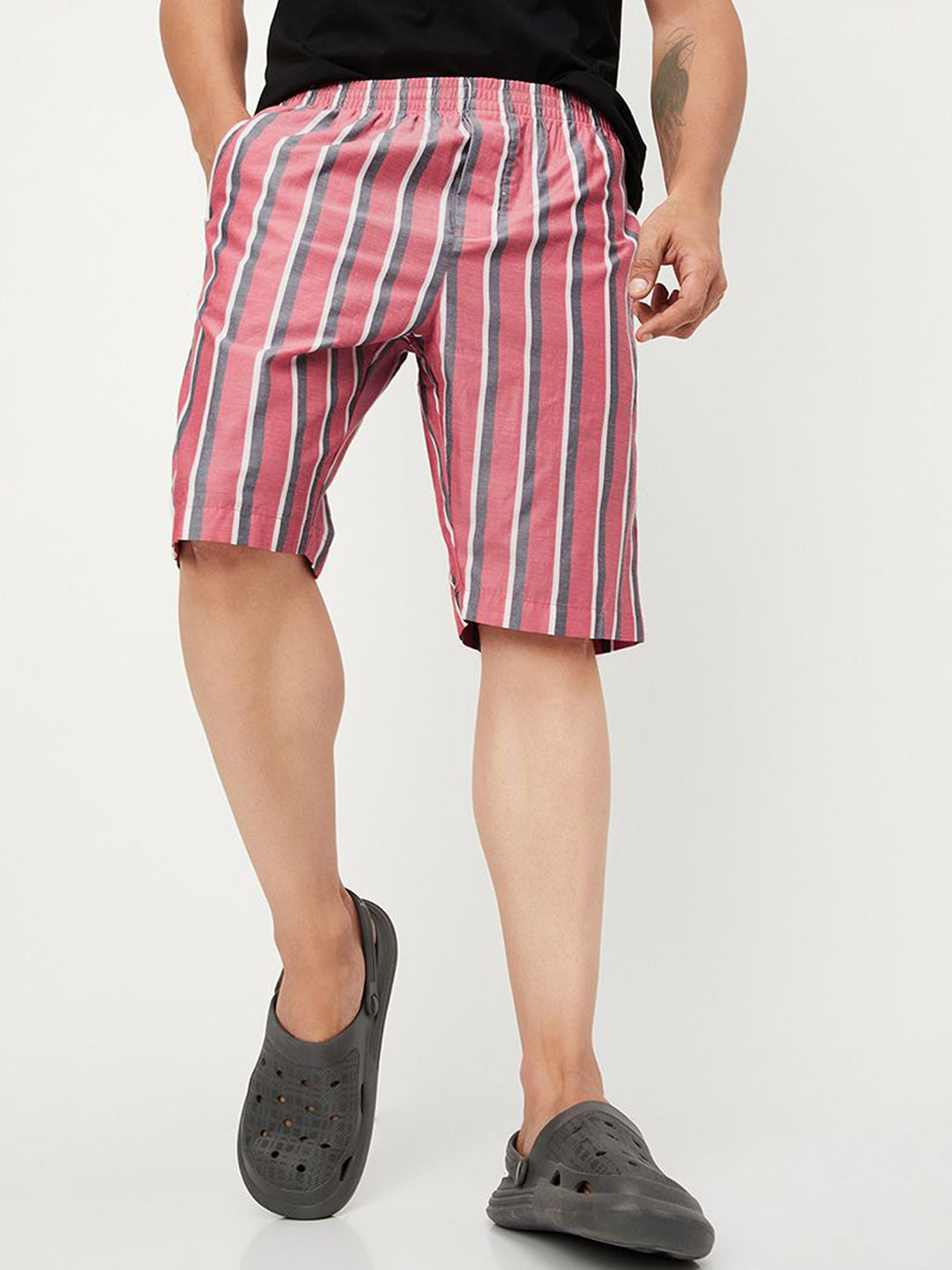 max Men Striped Sports Shorts Technology