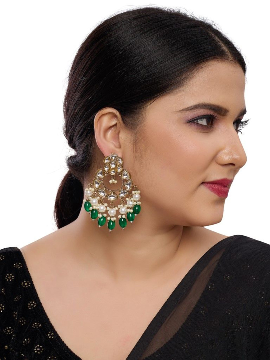 Rukma Gold Plated Kundan Studded & Beaded Earrings