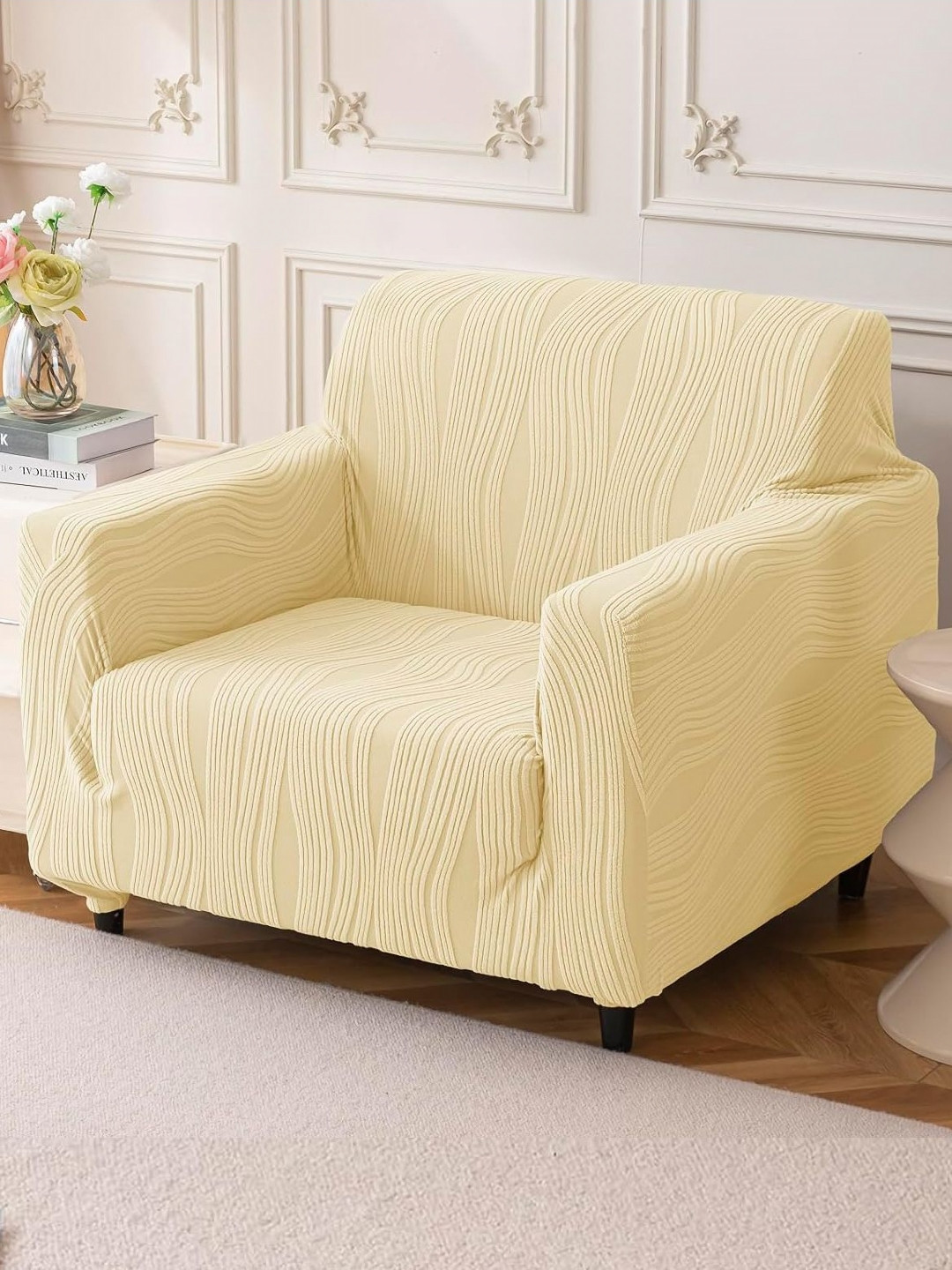 House Of Quirk Single Seater Jacquard Waterproof Crizzle Pattern Fabric Sofa Cover