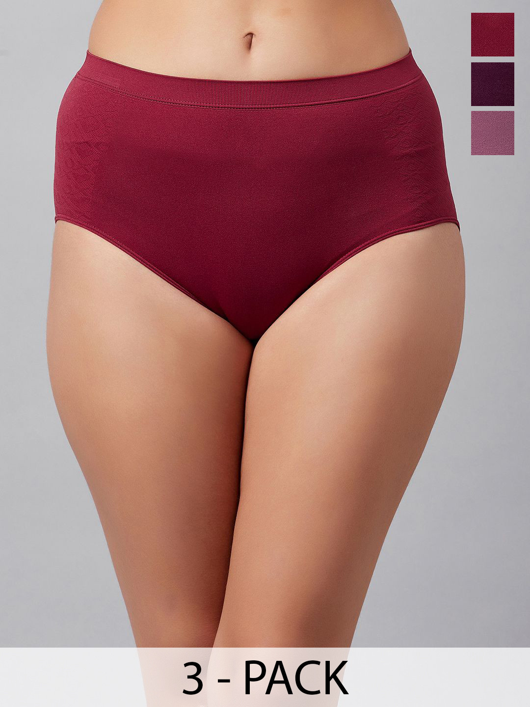 DressBerry Women Seamless Pack of 3 Self Design Odor-Free Hipster Briefs