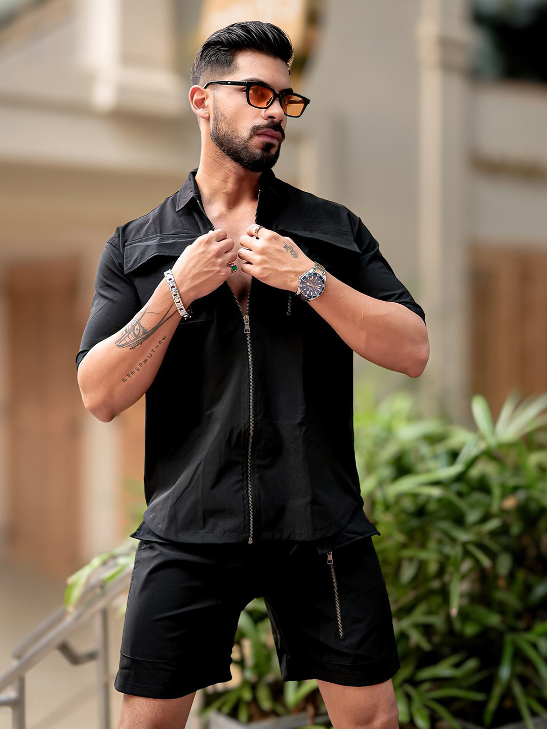 Maniac Oversized Shirt Collar Jacket With Shorts