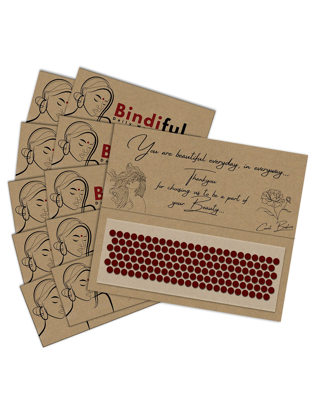 Comet Busters Bindiful Set Of 10 Traditional Bindis - Maroon