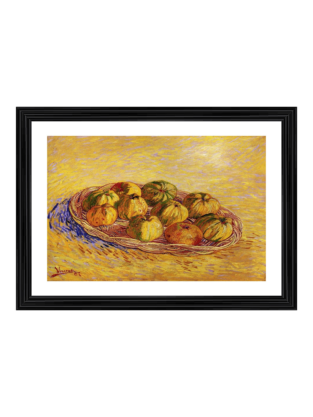 AdventuresIndia Still Life with Basket Wood Wall Rectangle Paintings Wall Art -21 x 16In