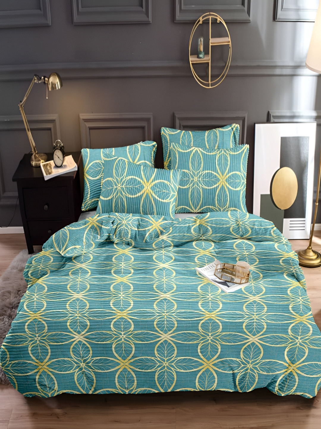 BREVARD Turquoise Blue & Yellow Printed Double Duvet Cover