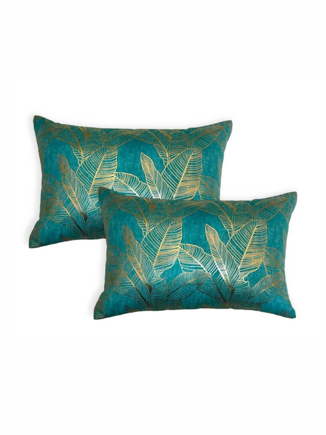 MONKDECOR Teal Floral Velvet Durable 2 Pcs Embellished Cushion Covers - 12 x 18 Inches
