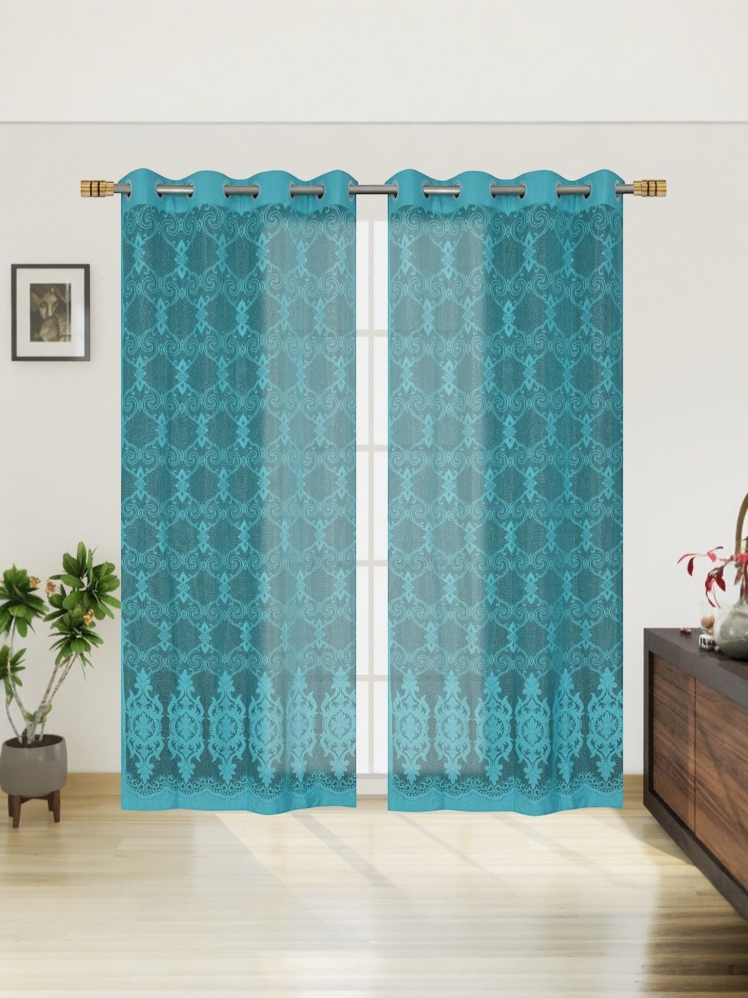 BIGGER FISH Blue Set of 2 Sheer Long Door Curtain