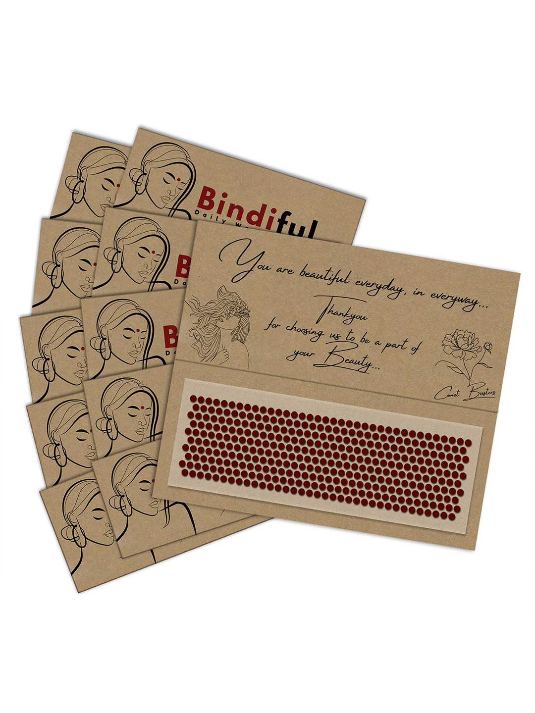Comet Busters Bindiful Set Of 10 Daily Wear Traditional Bindis- Maroon- 3mm
