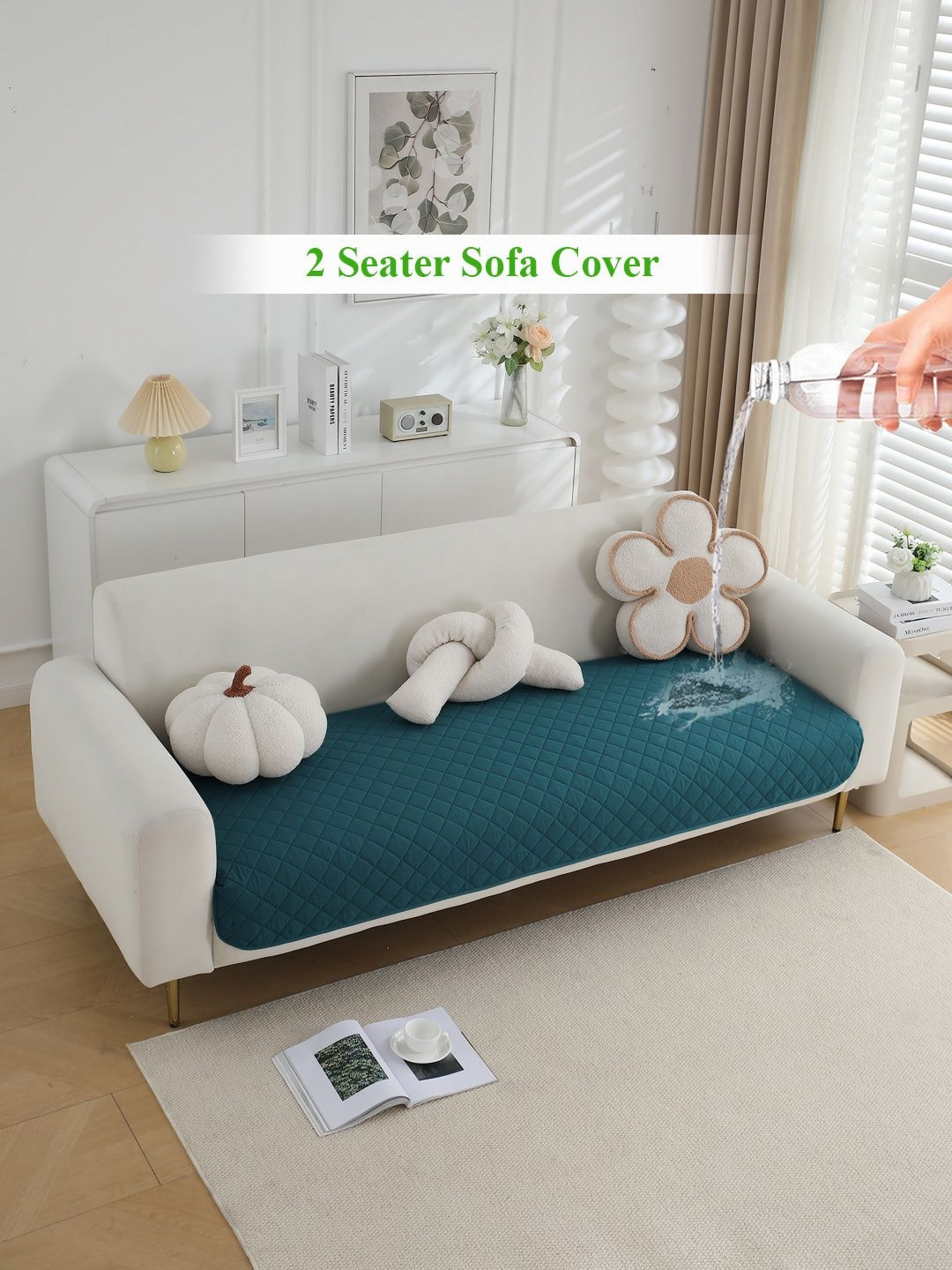 HOKIPO Blue Polyester Waterproof 2 Seater Sofa Seat Mat