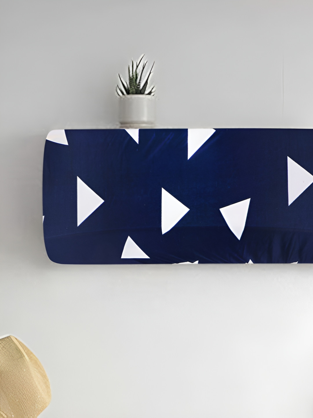 LooMantha Navy Blue & White Printed Elastic Fit Air Conditioner Cover